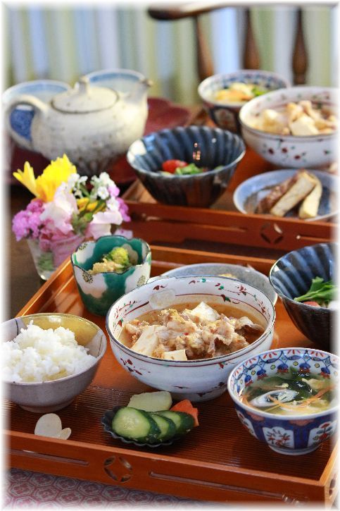 かつおだし の つゆだく麻婆豆腐。 と 献立。