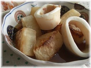 焼き大根と柔らかイカの煮物。 と 献立。