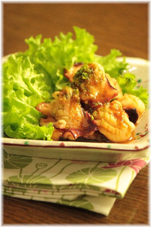 タコの生姜ソース焼き。 と 献立。
