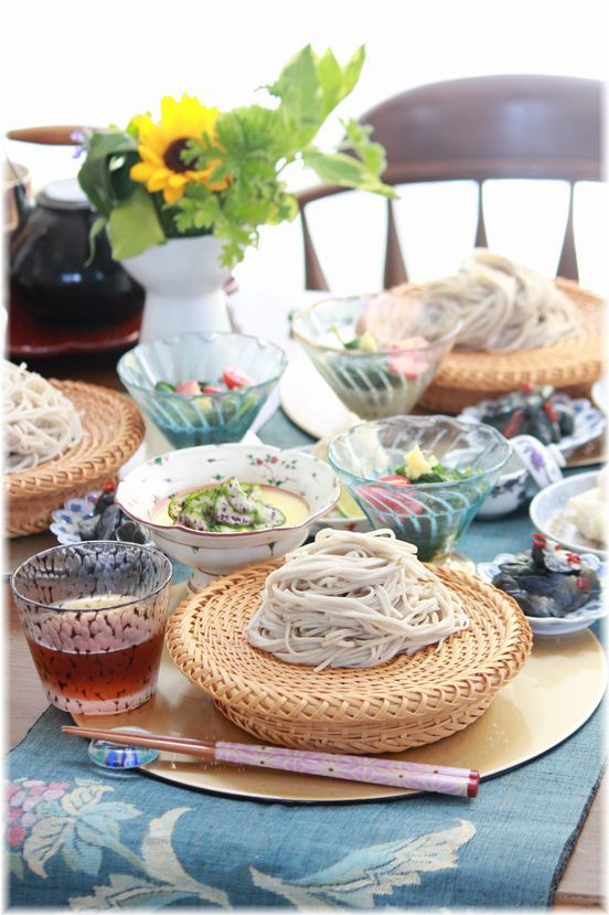 鶏スープ 蕎麦。 と 献立。