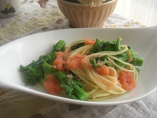菜の花とたらこのパスタ。 のランチ。
