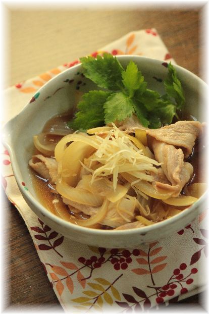 豚肉の生姜煮びたし。 と 献立。