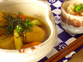 父奴と揚げ里芋のカレー肉じゃが。