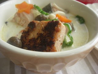 焼き味噌鮭のチャウダー☆ と献立。