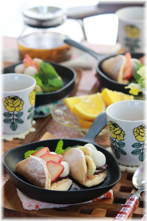 もちもちスフレパンケーキ・２ の おやつ。