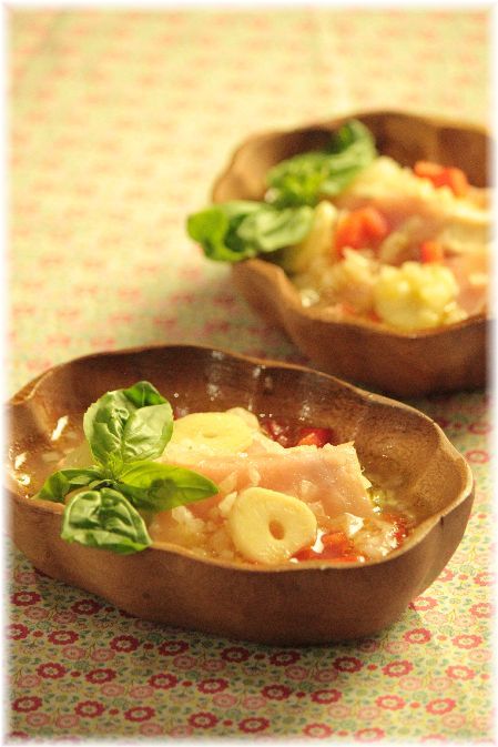 お豆腐の生ハム巻 ホットサラダ。と 献立。