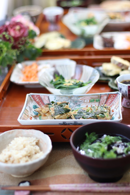 【レシピ】オートミールのおかか豚チヂミ。と　献立。と　夕桜と夜桜。