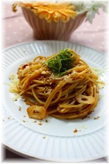 おかかガーリックパスタ。 と献立。