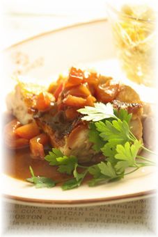 トマトカレー照り焼きチキン。 と献立。