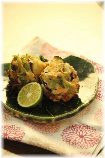 茄子と三つ葉の味噌かき揚げ。 と 献立。