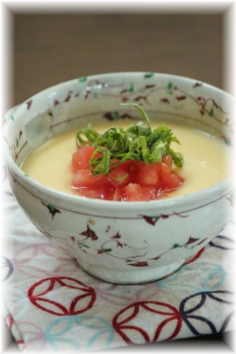 トマトの茶わん蒸し。 と朝ごはん。