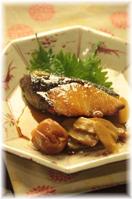 梅牛蒡の ブリ照り焼。 と 献立。
