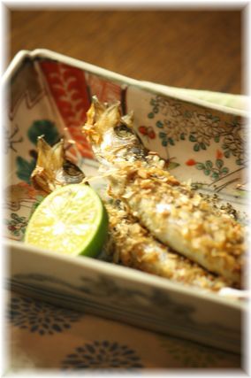 ししゃも の 胡椒おかか焼き。 と献立。