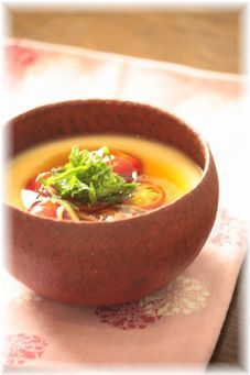 さっぱりトマトあんかけ の茶わん蒸し。 と献立。