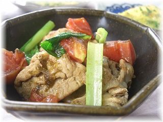 豚トマ海苔ニンニク炒め。 と献立。