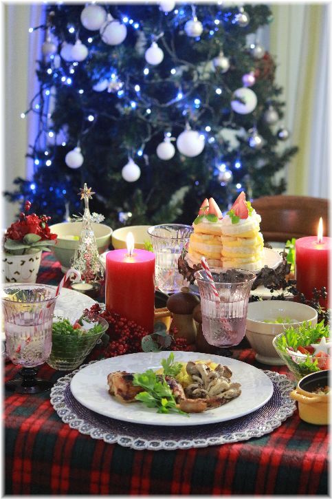 メイプルヨーグルトのローストチキン。と 献立。