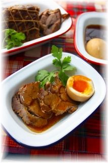 おかか煮豚・煮卵。 と献立。
