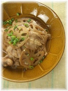 ちょこっとお酢の蓮根豚肉炒め。 と献立。
