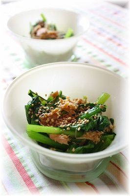 小松菜とツナの煮びたし。 と献立。