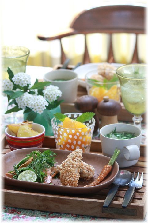 出し殻あられフライ。と 献立。と 少しだけ仕込み。