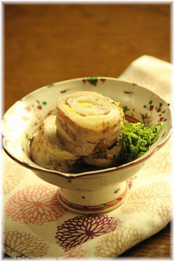 くるくる白菜豚の おかか生姜煮。 と 献立。