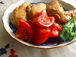 手羽先の和風トマト煮。 と献立。