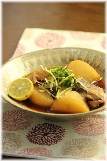 柚子大葉のブリ大根。 と 献立。