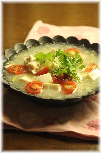 ささみとワサビの白い麻婆豆腐。 と献立。