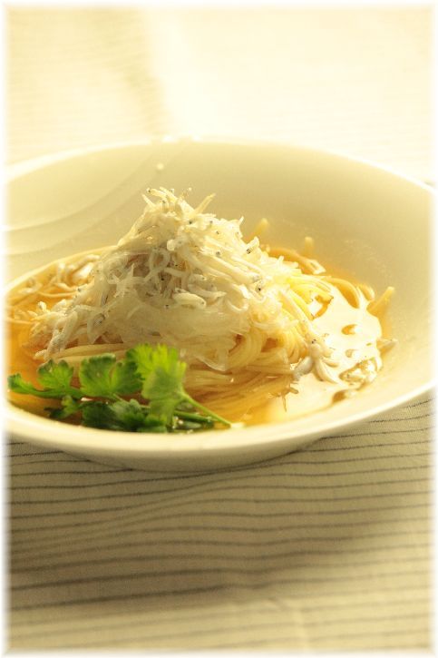 しらすと千切り大根のスープパスタ。 と 献立。