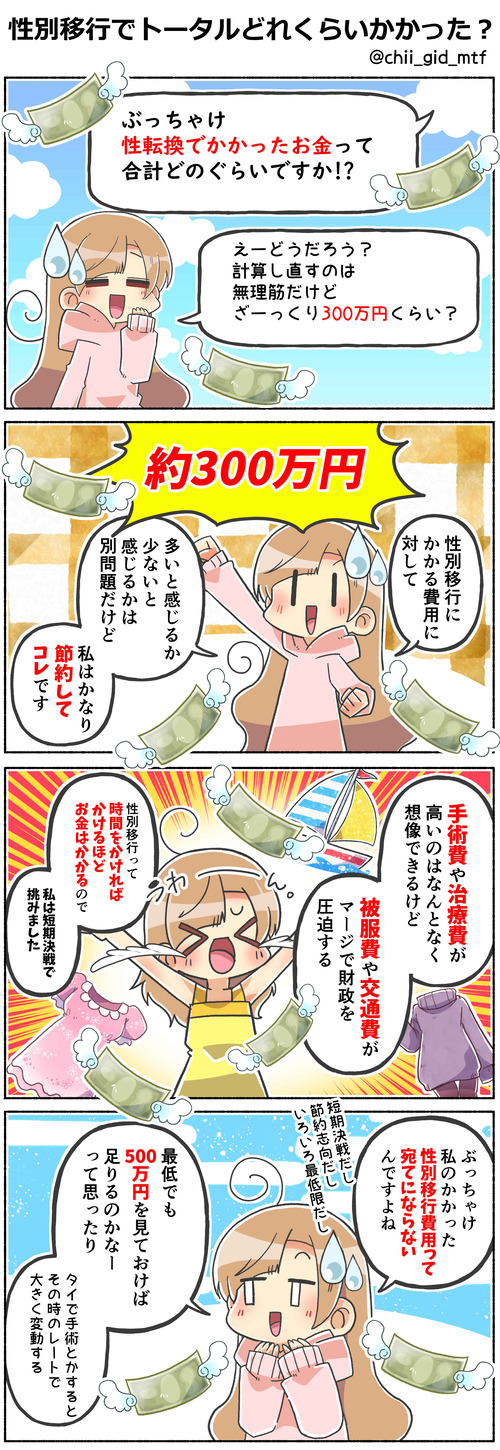 性別移行でトータルどれくらいかかった？