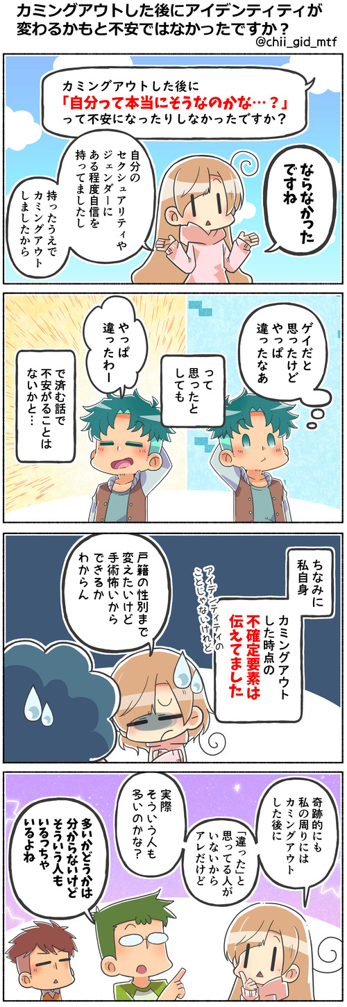 カミングアウトした後にアイデンティティが変わるかもと不安ではなかったですか？