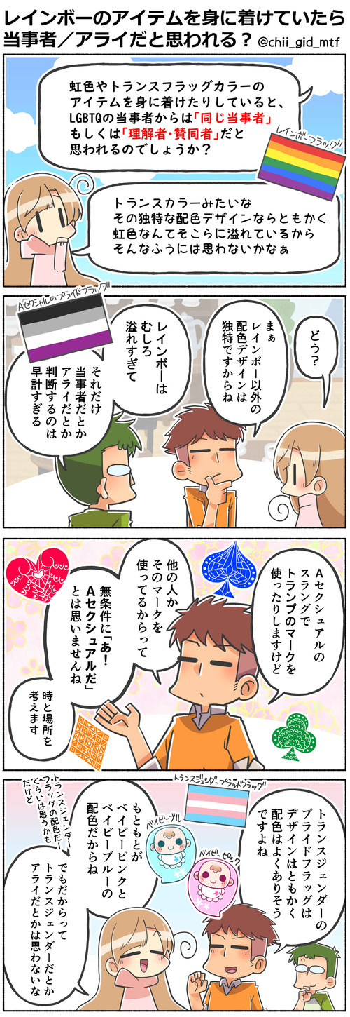 レインボーのアイテムを身に着けていた