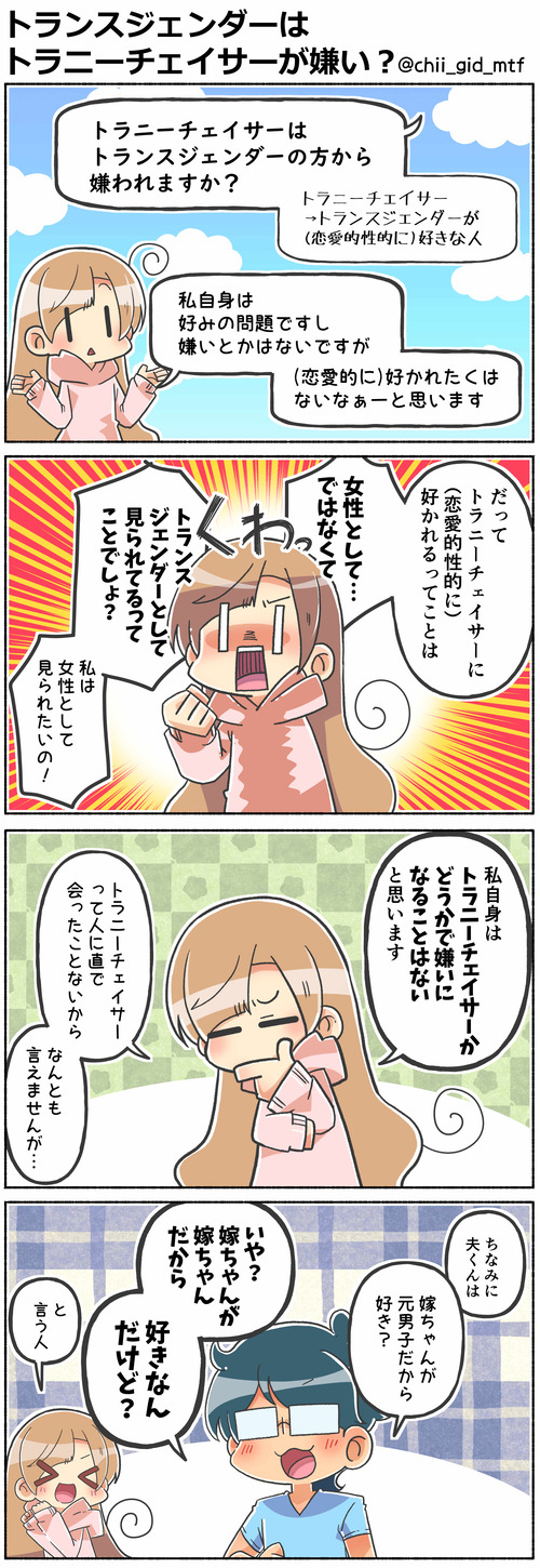トランスジェンダーはトラニーチェイサーが嫌い？