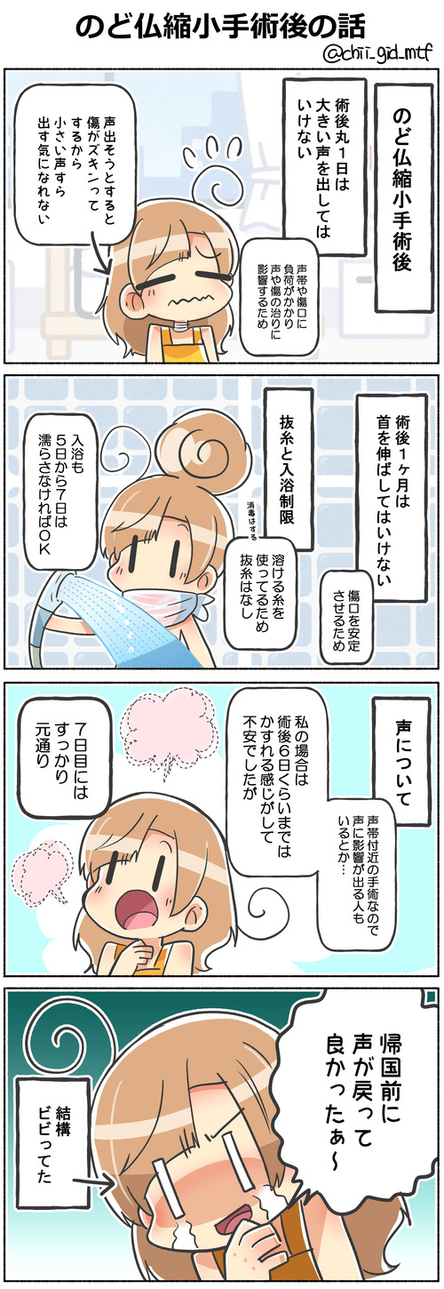 のど仏縮小手術後の話