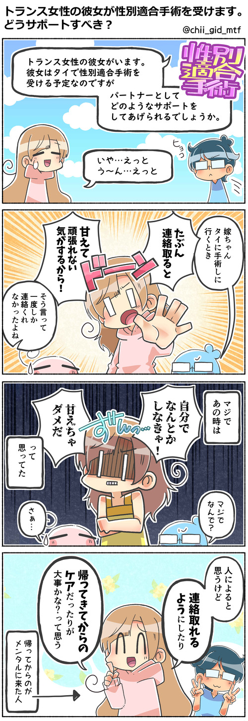 彼女が性別適合手術を受けます。どうサポートすべき？