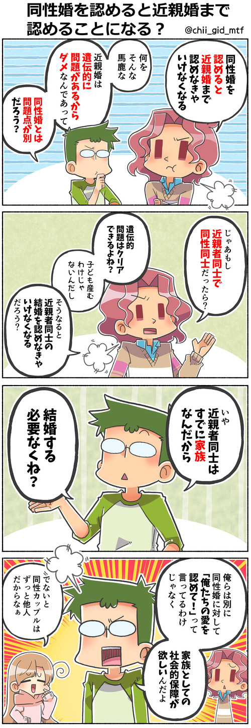 同性婚を認めると近親婚まで認めることになる?