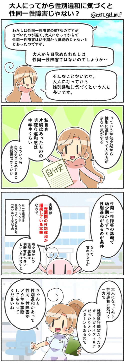 大人にってから性別違和に気づくと性同一性障害じゃない?