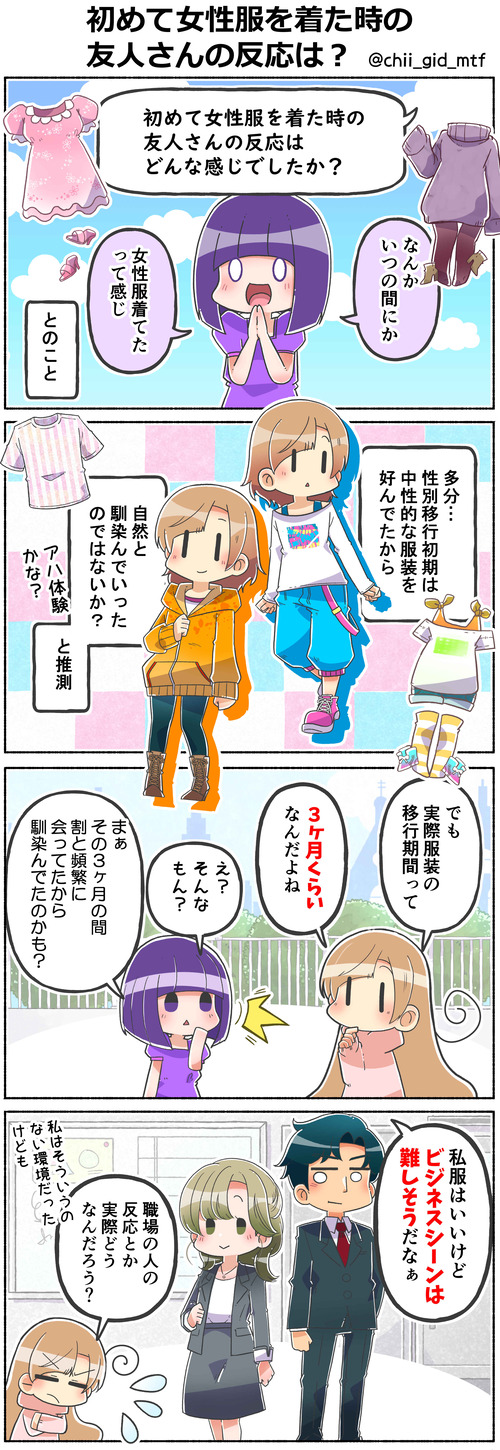 初めて女性服を着た時の友人さんの反応は?
