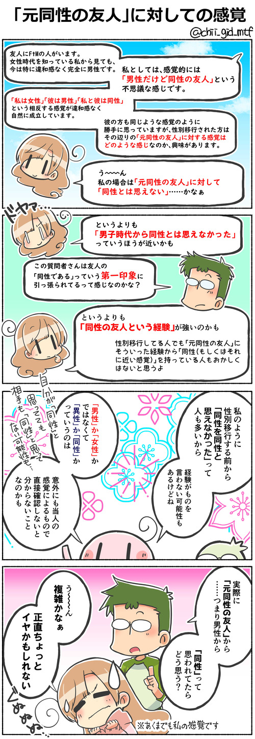 「元同性の友人」に対しての感覚