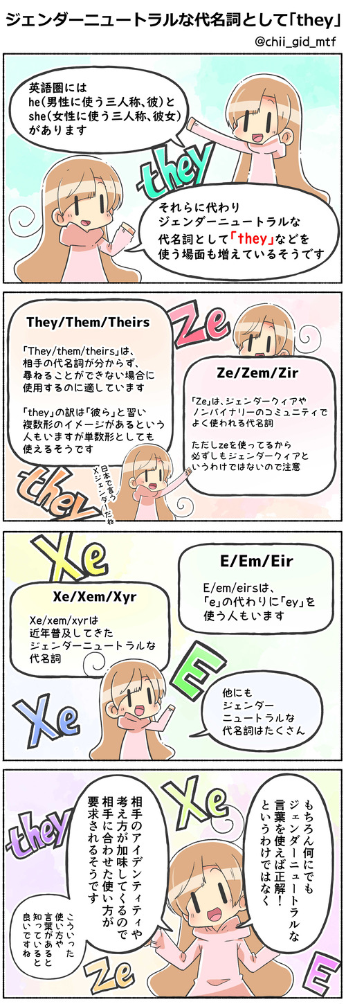 ジェンダーニュートラルな代名詞として「they」