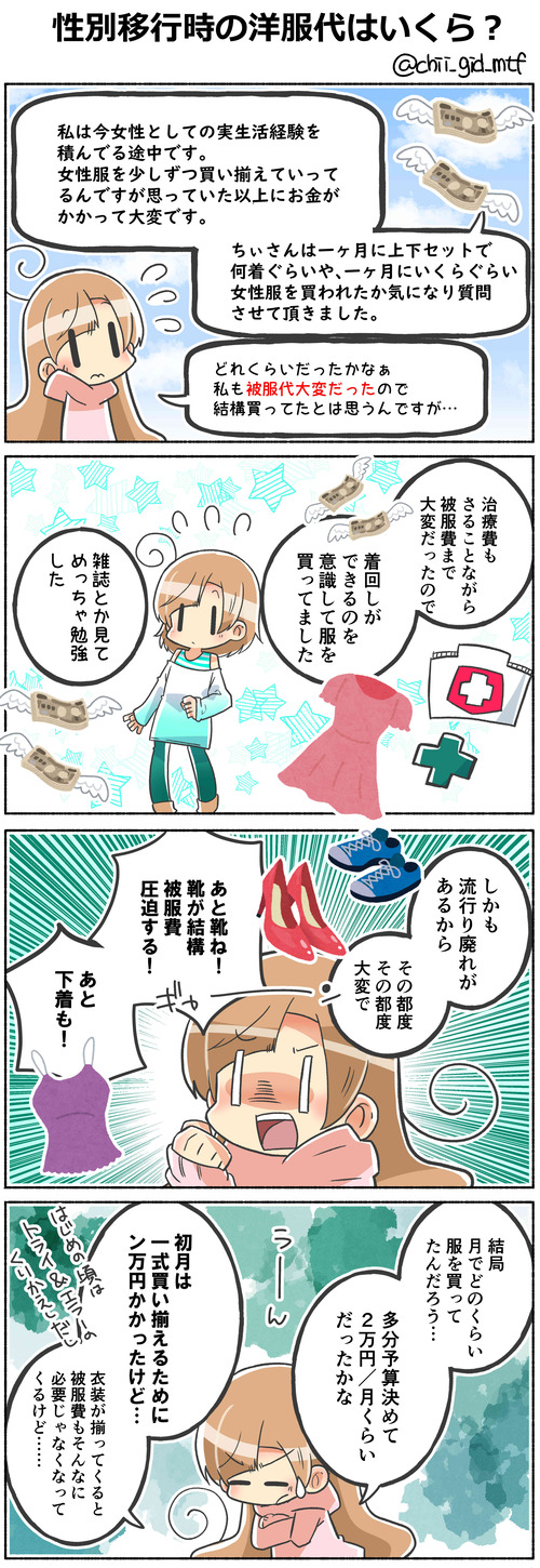 性別移行時の洋服代はいくら？