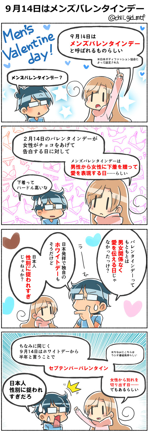 9月14日はメンズバレンタインデー