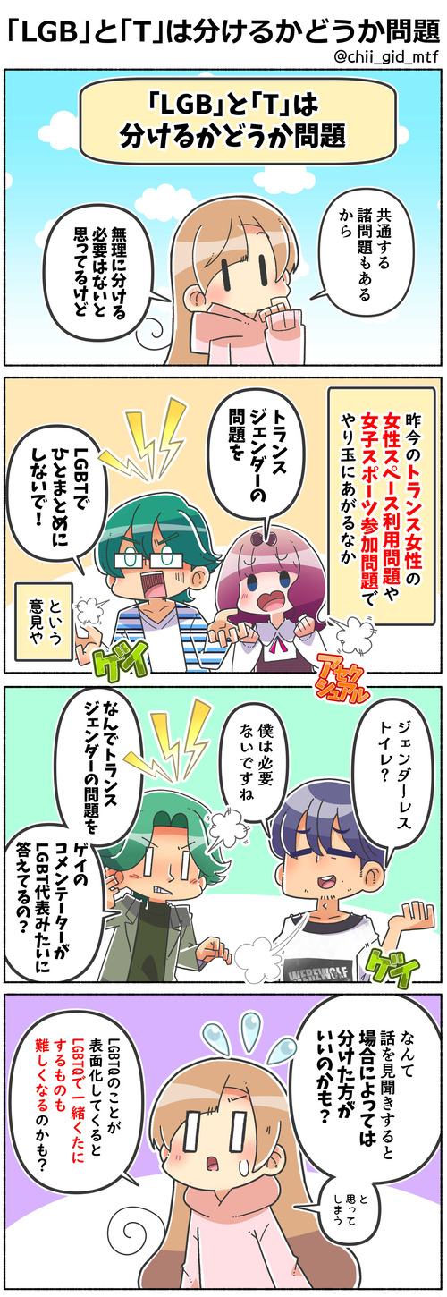「LGB」と「T」は分けるかどうか問題