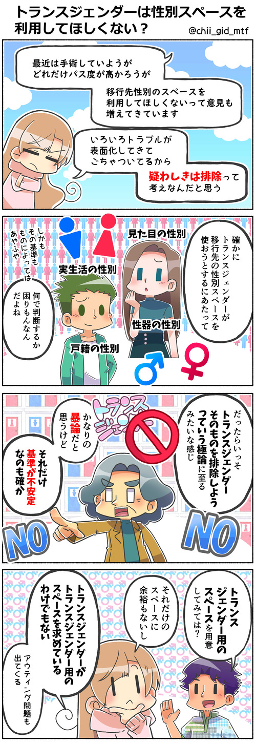 トランスジェンダーは性別スペースを利用してほしくない?