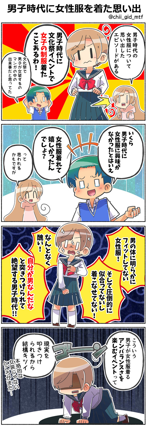 男子時代に女性服を着た思い出