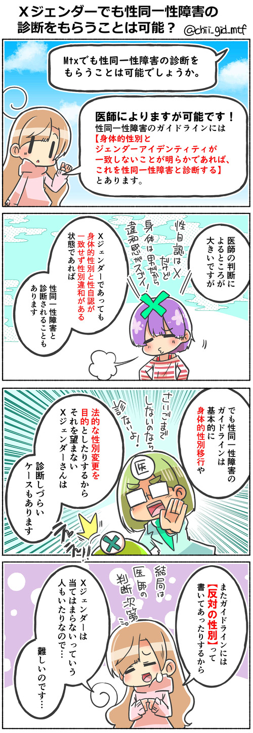 Ｘジェンダーでも性同一性障害の診断をもらうことは可能？