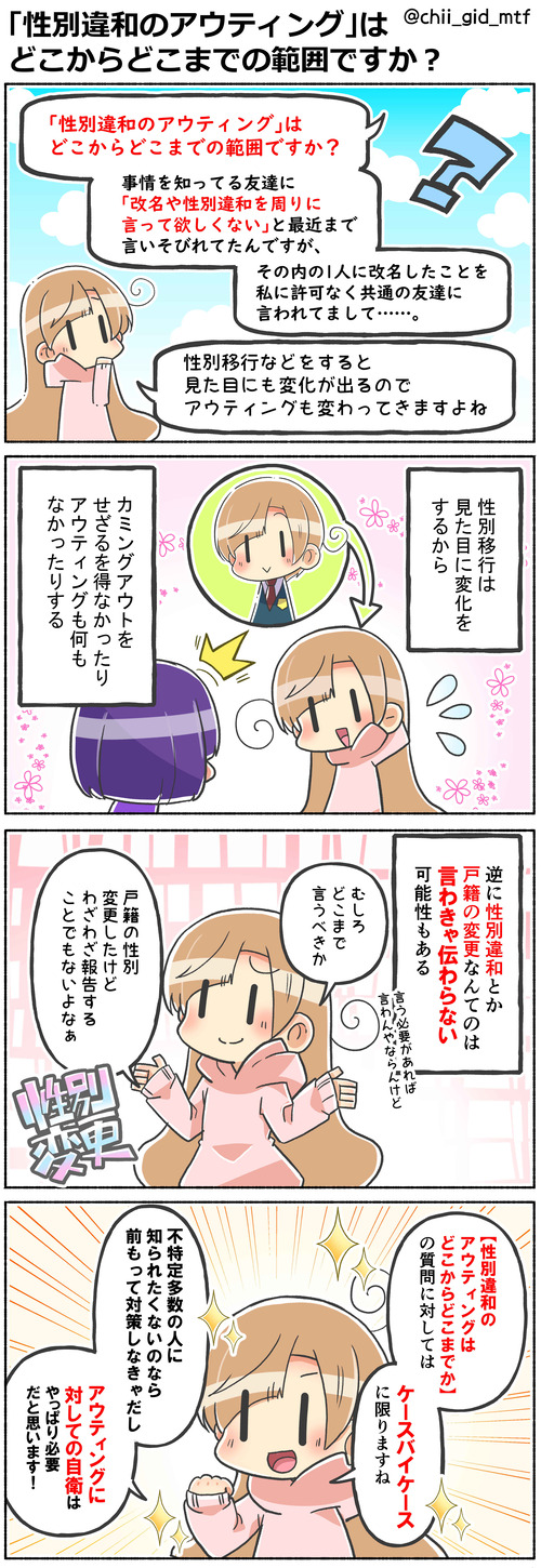 「性別違和のアウティング」はどこからどこまでの範囲ですか？