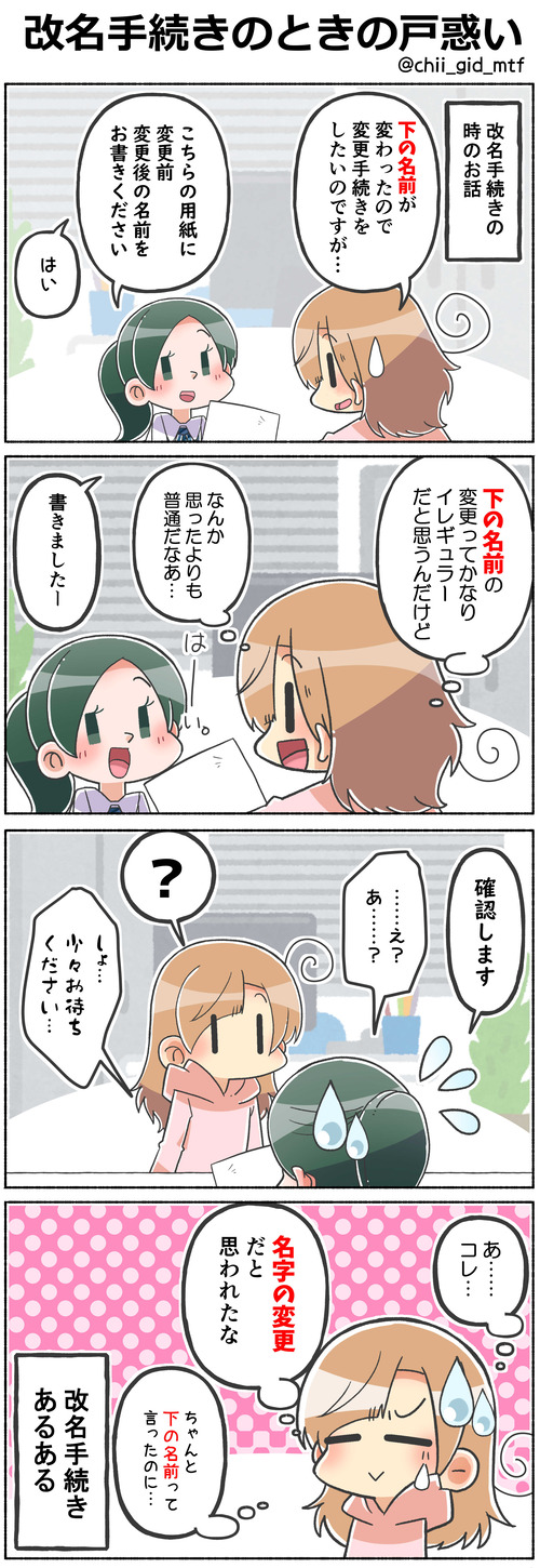 改名手続きのときの戸惑い