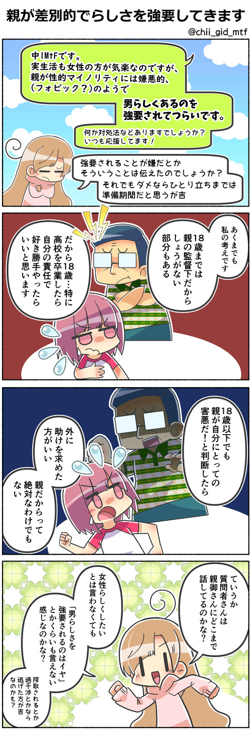 親が差別的でらしさを強要してきます