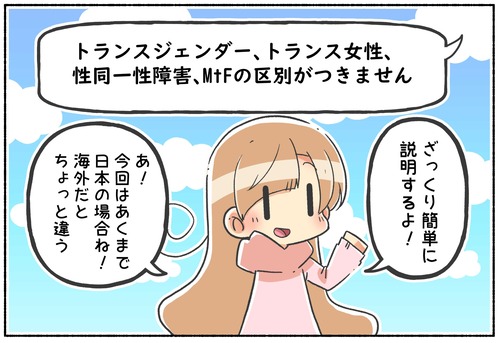 【質問】トランスジェンダー、トランス女性、性同一性障害、MtFの区別がつきません
